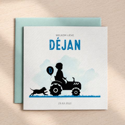 Geboortekaartje tractor D&eacute;jan boerderij